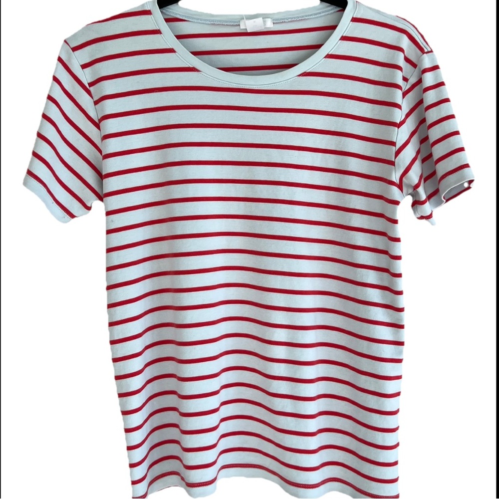 Lake Pima Crew Short Sleeve Pajama Top Red Blue Striped Size Medium Loungewear